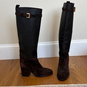 Brown Leather & Suede Knee-High Boots